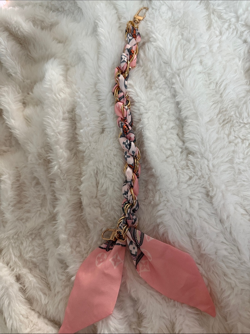 Pink Braided Scarf Chain Bag Charm - Women's Accessory